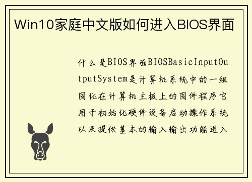 Win10家庭中文版如何进入BIOS界面